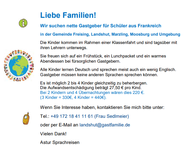 Familien für Sprachreisen gesucht Familien für Sprachreisen gesucht